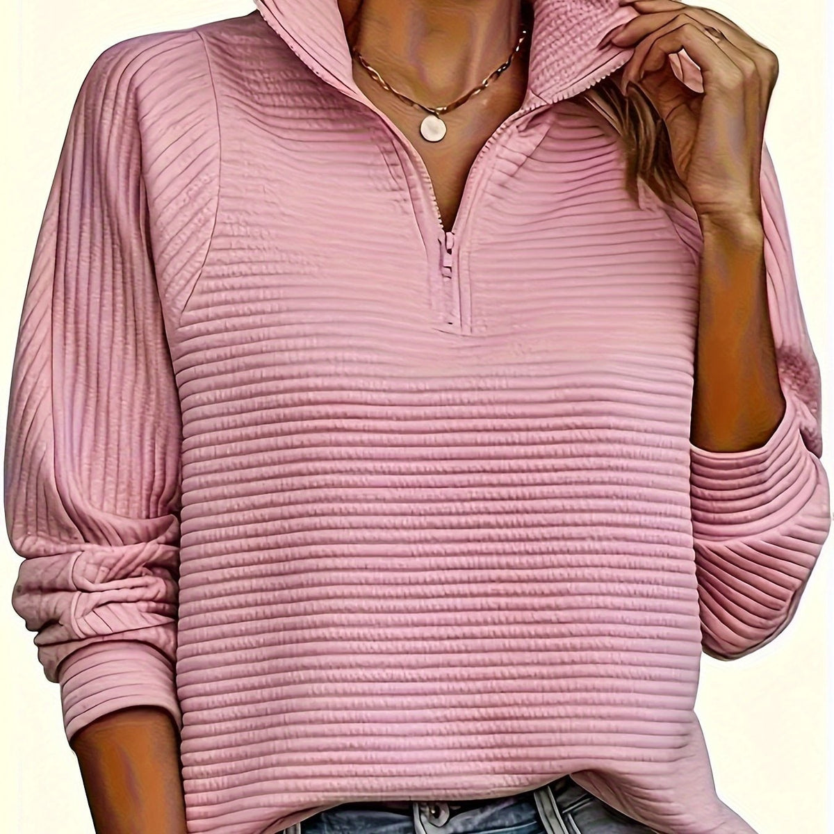 Men's Half Zip Sweatshirt with Textured Cotton Funnel Neck and Long Sleeves - Image 12
