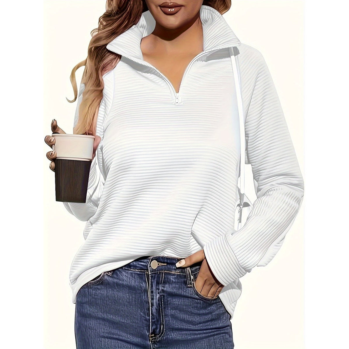 Men's Half Zip Sweatshirt with Textured Cotton Funnel Neck and Long Sleeves - Image 26
