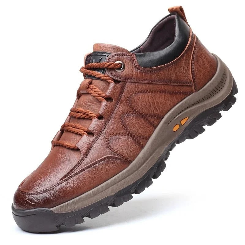 Mens Leather Walking Shoes Casual Comfortable Lace Up Padded Low Top - Image 2