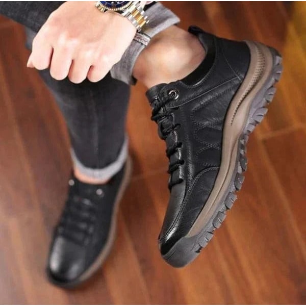 Mens Leather Walking Shoes Casual Comfortable Lace Up Padded Low Top - Image 5