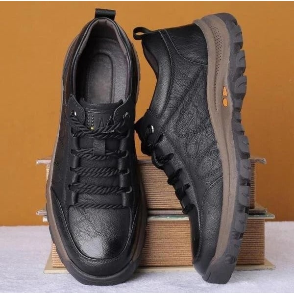 Mens Leather Walking Shoes Casual Comfortable Lace Up Padded Low Top - Image 6