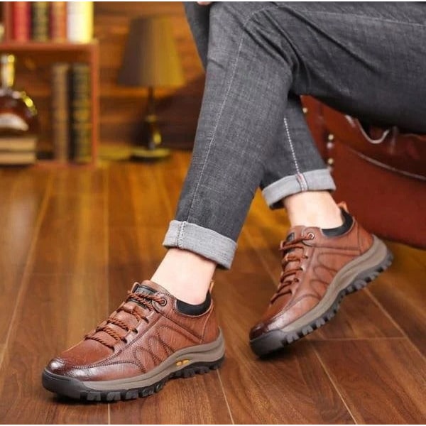 Mens Leather Walking Shoes Casual Comfortable Lace Up Padded Low Top - Image 8