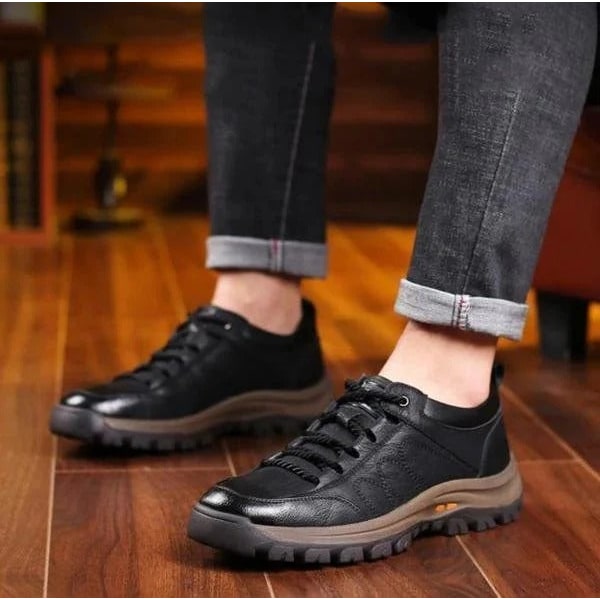 Mens Leather Walking Shoes Casual Comfortable Lace Up Padded Low Top - Image 9