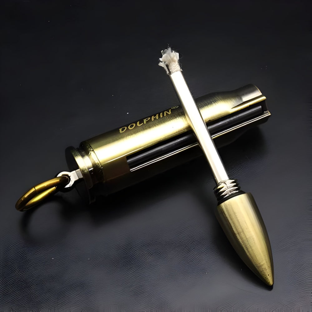Men's Permanent Match Lighter Keychain with Metal Striker and Flint Fire Starter - Image 1