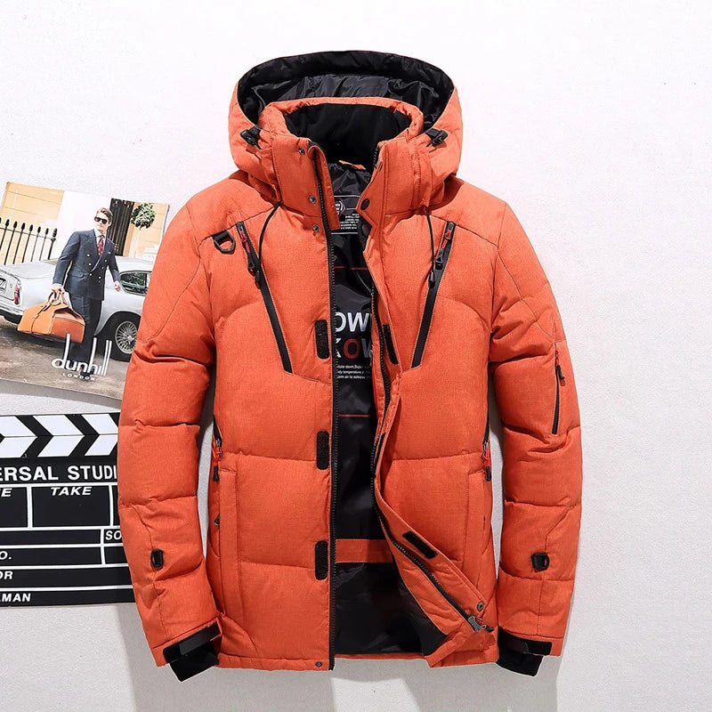 Men's Puffer Jacket with Adjustable Hood Quilted Down Fill and Zippered Pockets - Image 10
