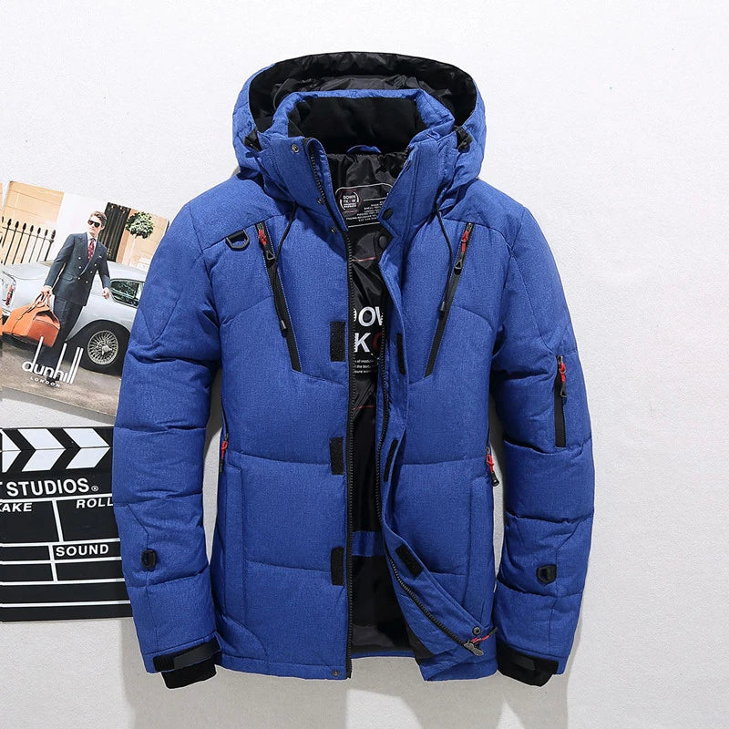 Men's Puffer Jacket with Adjustable Hood Quilted Down Fill and Zippered Pockets - Image 8