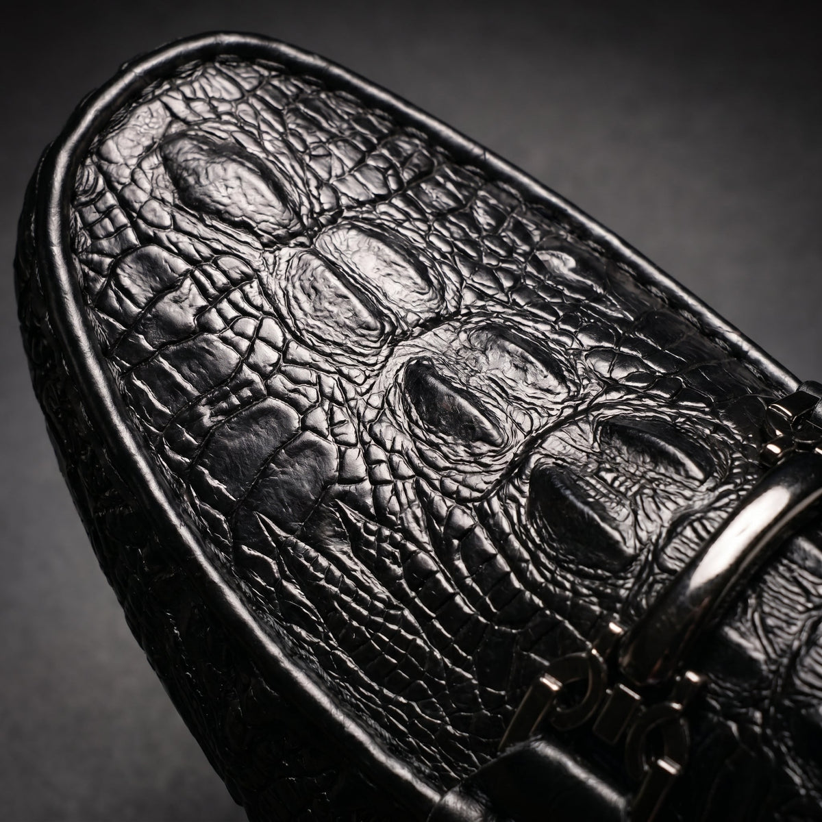 Men's Slip on Loafers with Croc Embossed Leather and Metal Bit Detail - Image 8