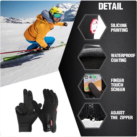 Men's Waterproof Winter Gloves with Touchscreen Fingertips Fleece Lined Zipper Wrist - Image 7