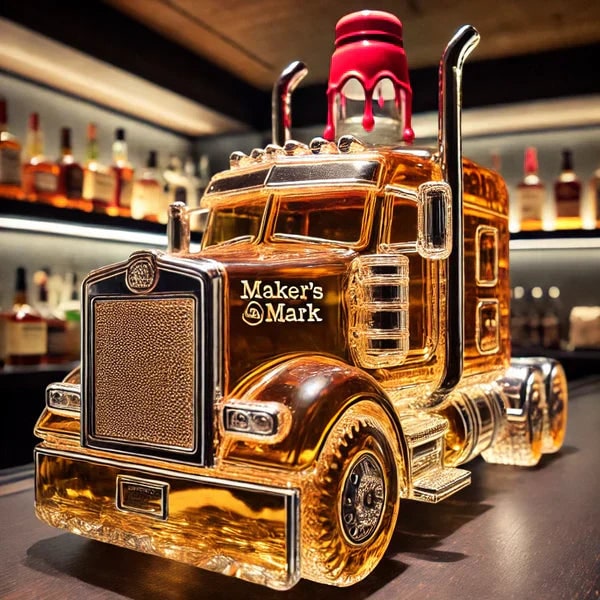 Men's Whiskey Decanter Semi-Truck Glass with Chrome Accents and Stopper - Image 3