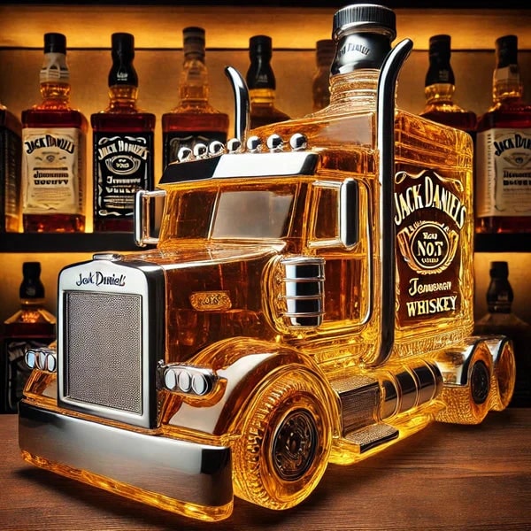 Men's Whiskey Decanter Semi-Truck Glass with Chrome Accents and Stopper - Image 5