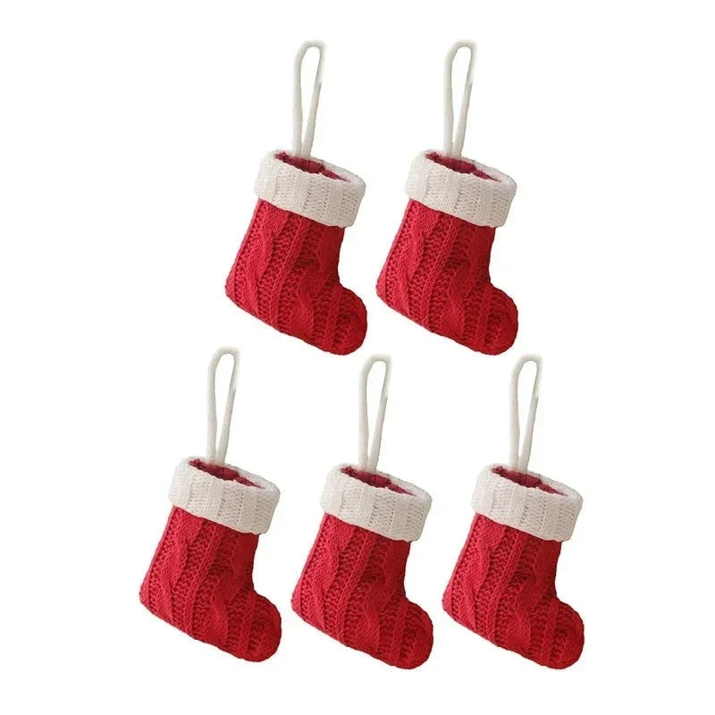Mini Christmas Stockings Knitted Cable-Knit with White Cuff for Ornaments and Cutlery - Image 6