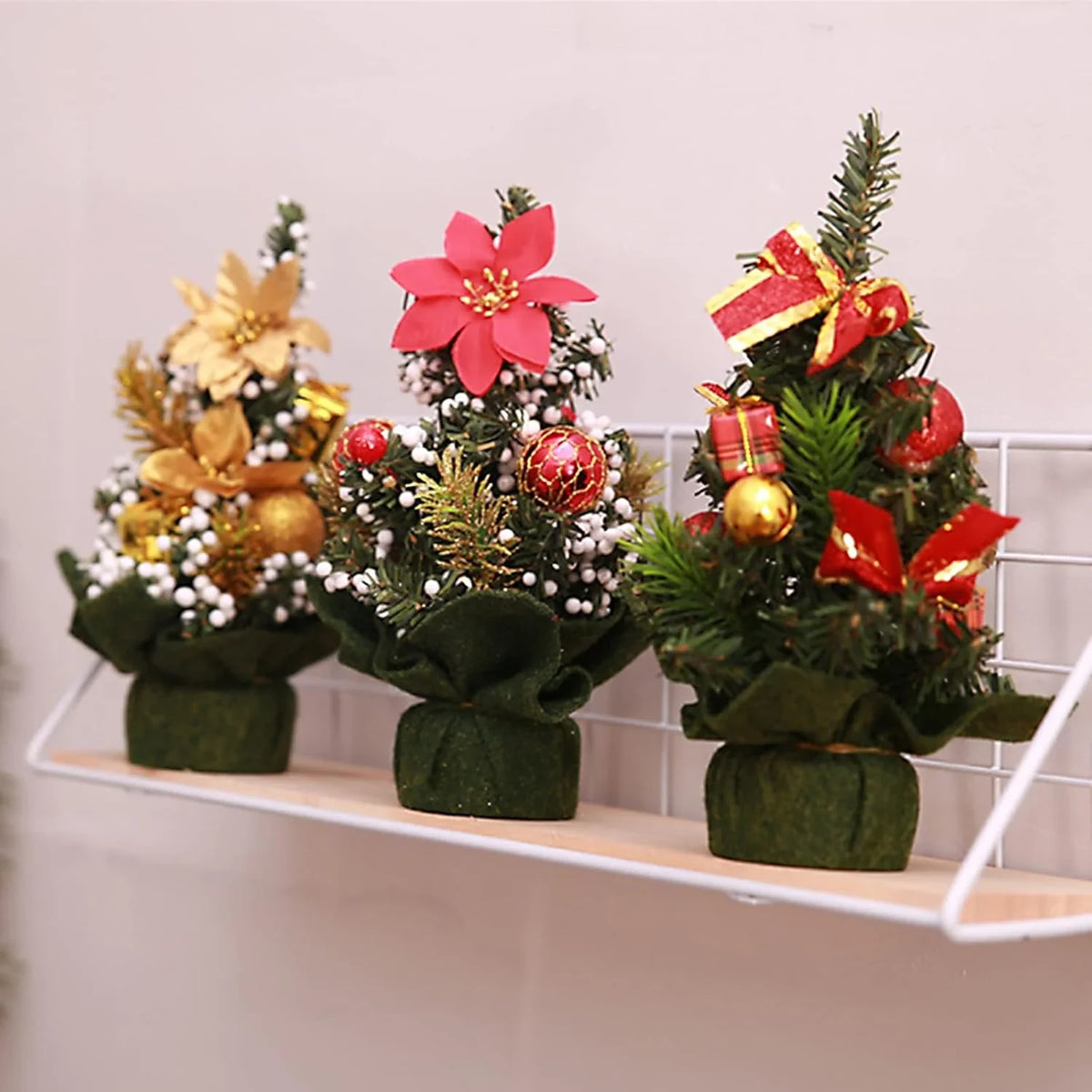 Mini Christmas Tree Tabletop with Ornaments and Flocked Snow Fabric Base - Image 3