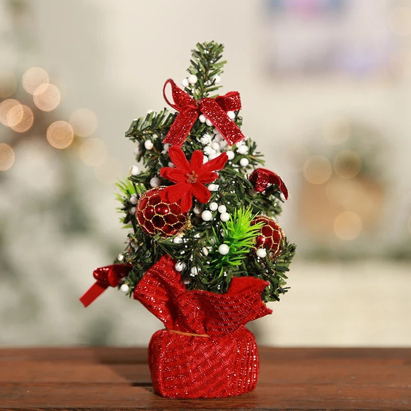 Mini Christmas Tree Tabletop with Ornaments and Flocked Snow Fabric Base - Image 5