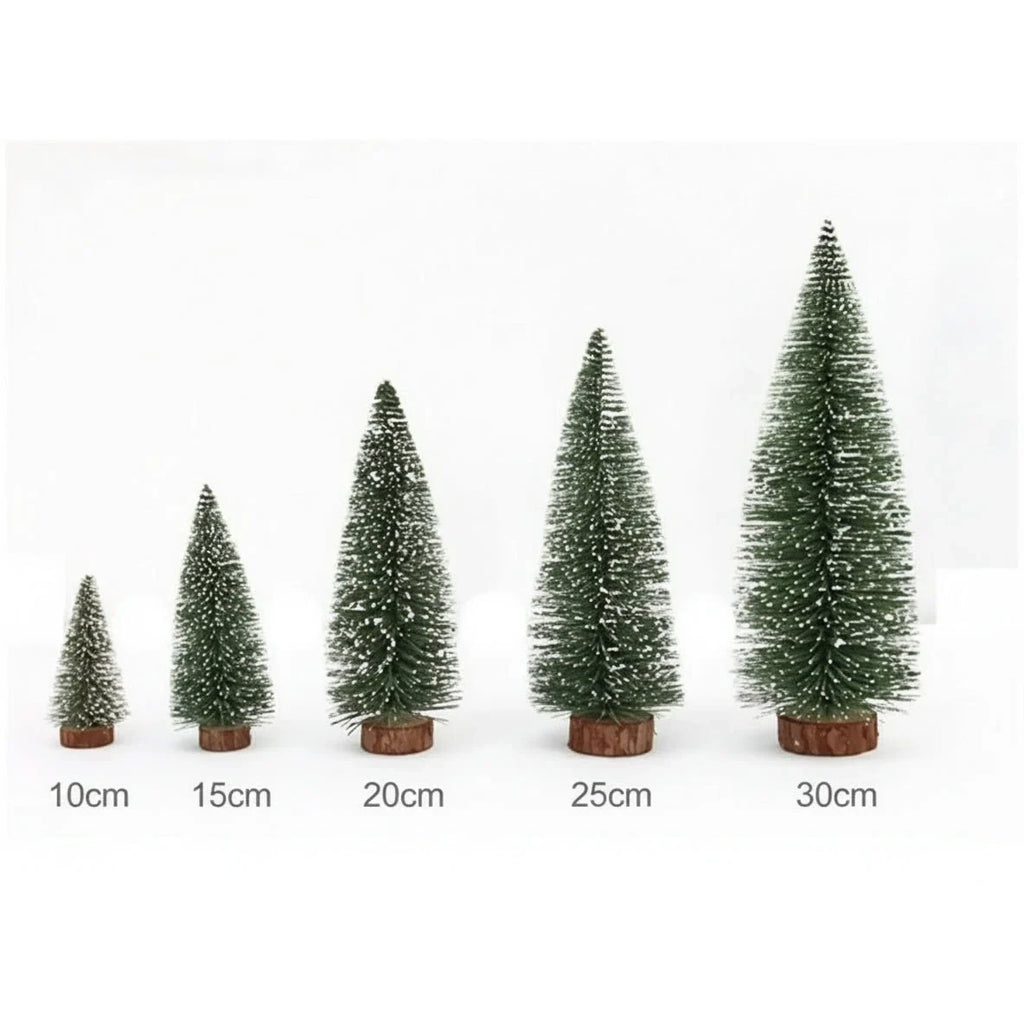 Mini Christmas Trees with Frosted Bottle Brush Branches and Natural Wood Base for Tabletop Decor - Image 6