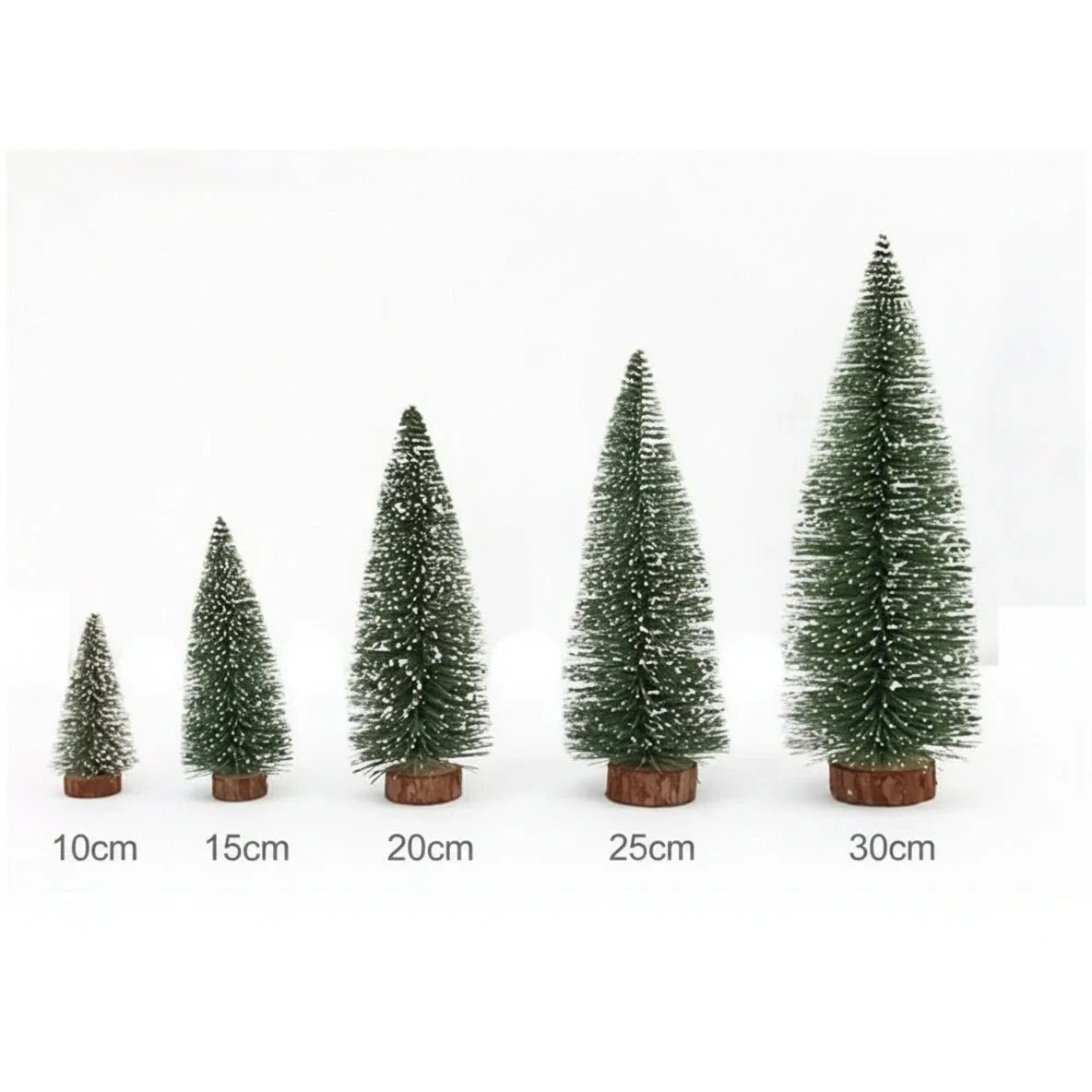 Mini Christmas Trees with Frosted Bottle Brush Branches and Natural Wood Base for Tabletop Decor - Image 6