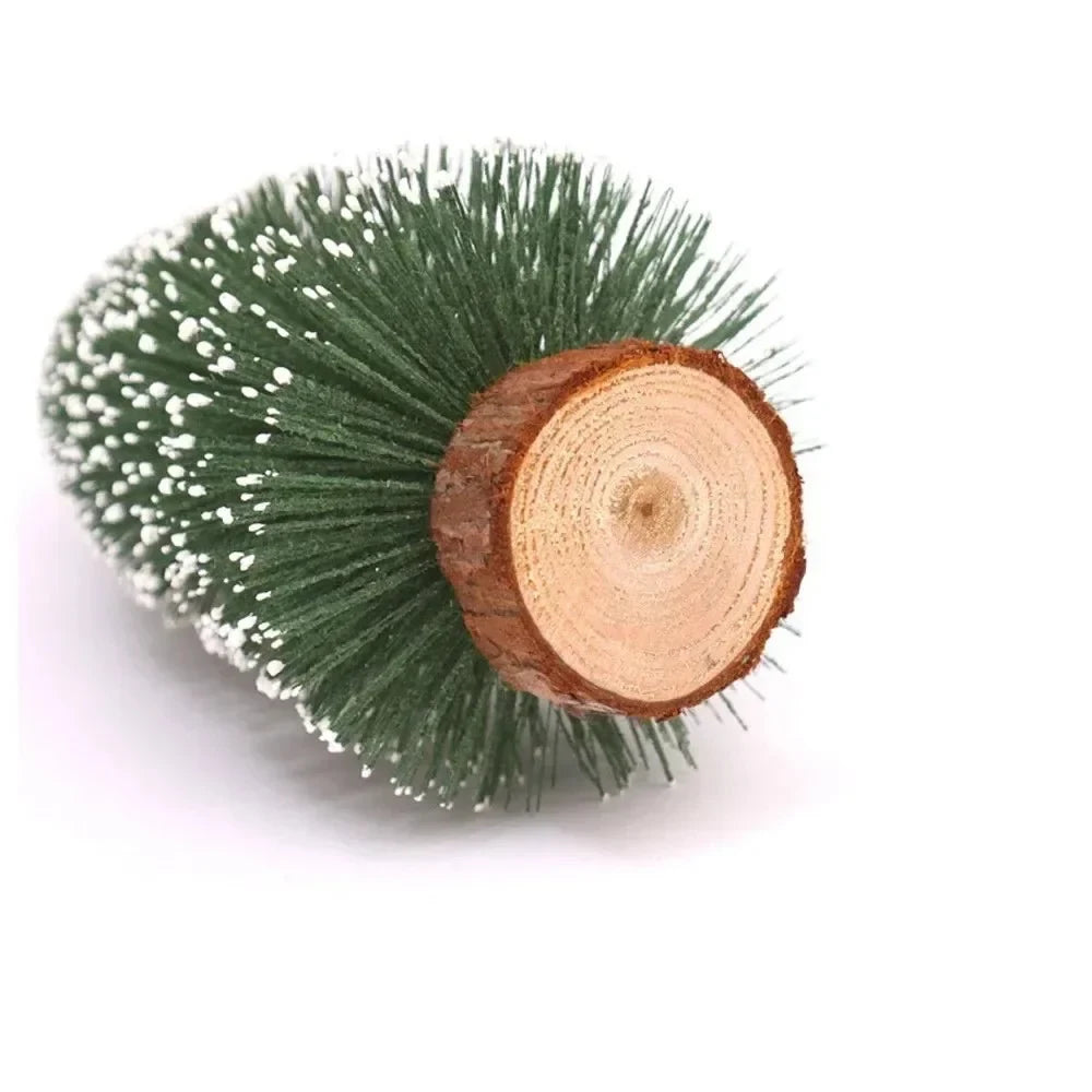 Mini Christmas Trees with Frosted Bottle Brush Branches and Natural Wood Base for Tabletop Decor - Image 8