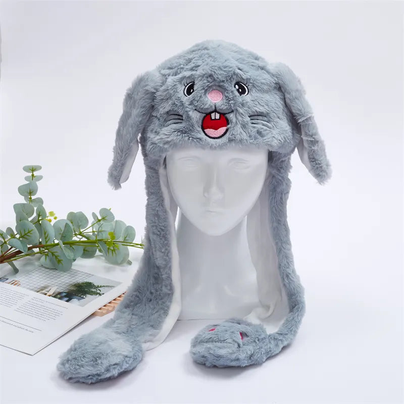 Interaktiver Hasenohrenhut für Kinder und Erwachsene – Niedlicher Plüschhut mit beweglichen Ohren zum Spielen, für Kostüme und als Geschenk