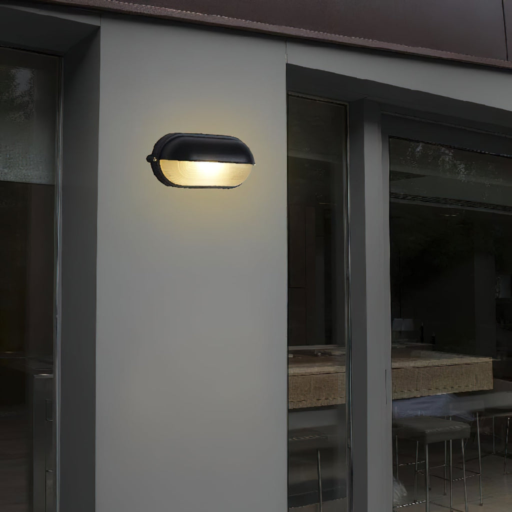 Outdoor Bulkhead Wall Light with Oval Shield and Ribbed Glass Diffuser - Image 11