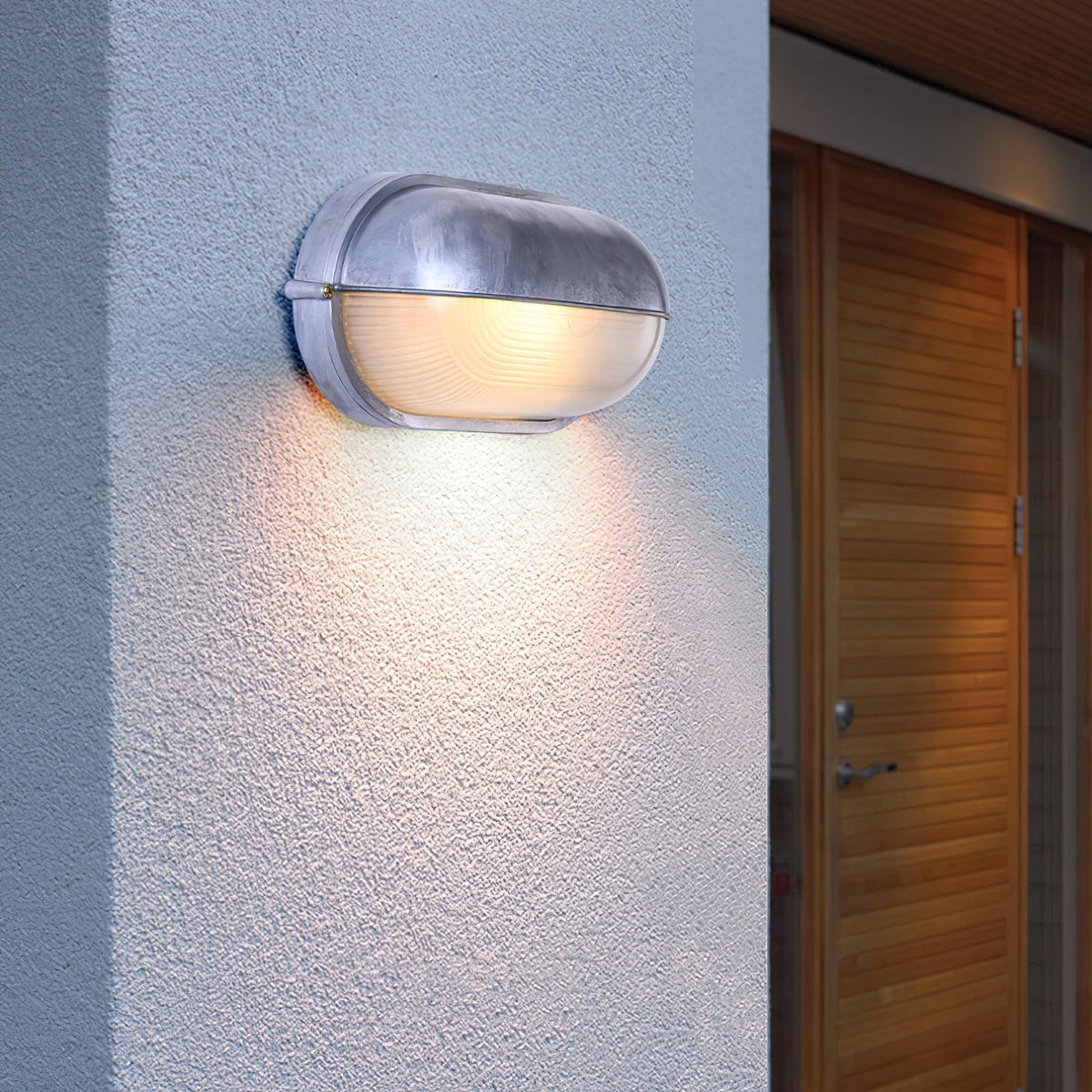 Outdoor Bulkhead Wall Light with Oval Shield and Ribbed Glass Diffuser - Image 12