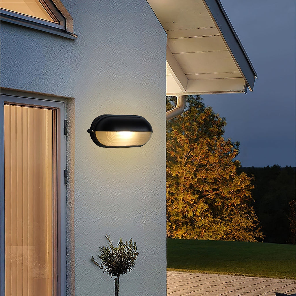 Outdoor Bulkhead Wall Light with Oval Shield and Ribbed Glass Diffuser - Image 2