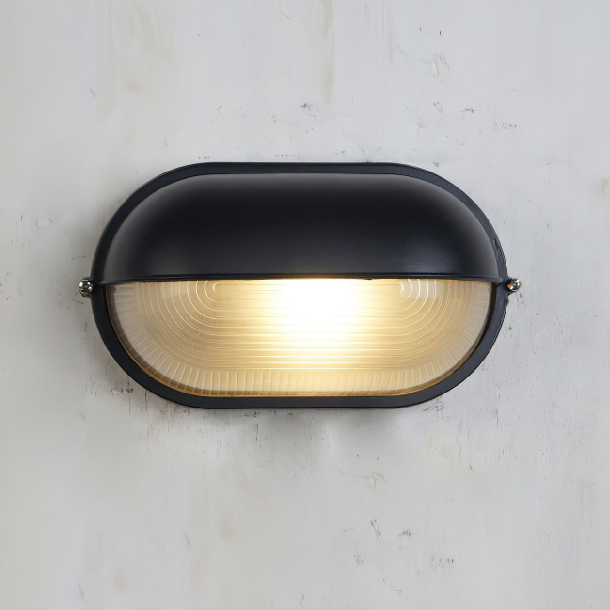 Outdoor Bulkhead Wall Light with Oval Shield and Ribbed Glass Diffuser - Image 35