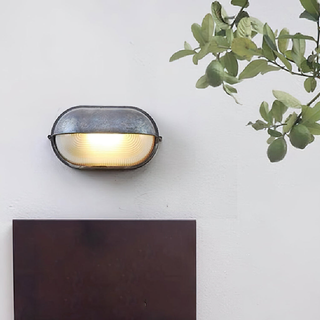 Outdoor Bulkhead Wall Light with Oval Shield and Ribbed Glass Diffuser - Image 6