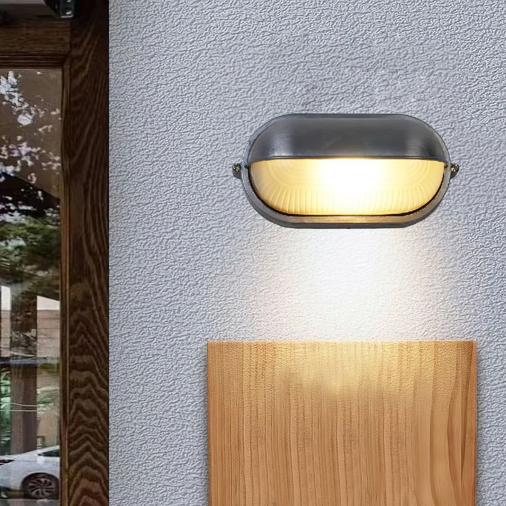Outdoor Bulkhead Wall Light with Oval Shield and Ribbed Glass Diffuser - Image 7