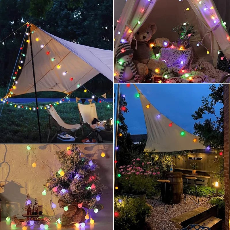Outdoor Solar String Fairy Lights with Frosted Globe Bulbs and LED Yard Lighting - Image 1
