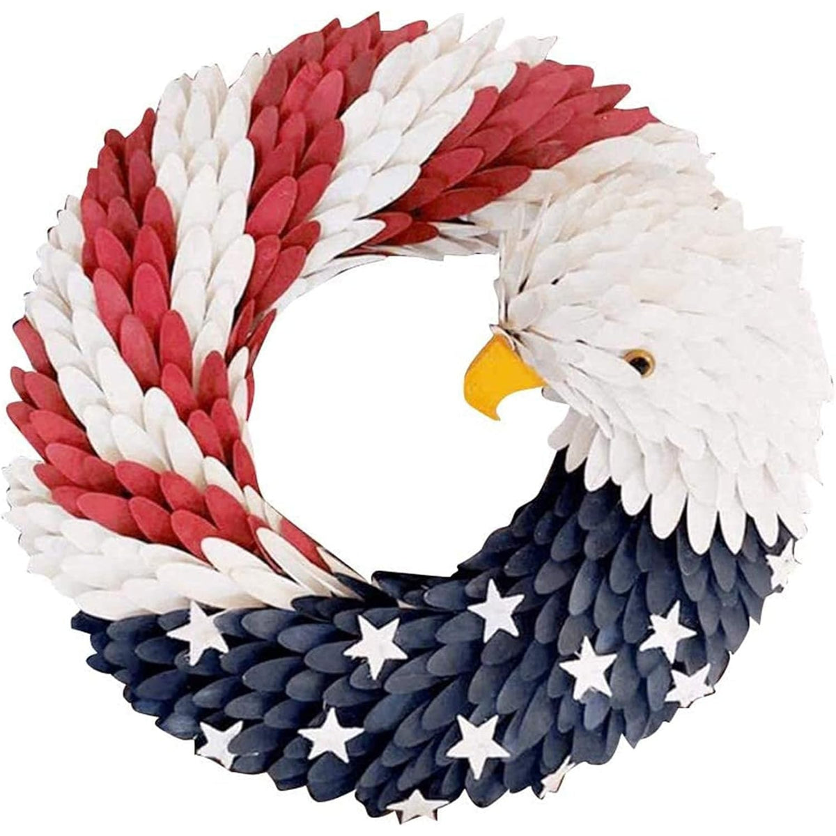 Patriotic Wreath Eagle 12 Inch Wooden Wood Curl Star Accents Bald - Image 2