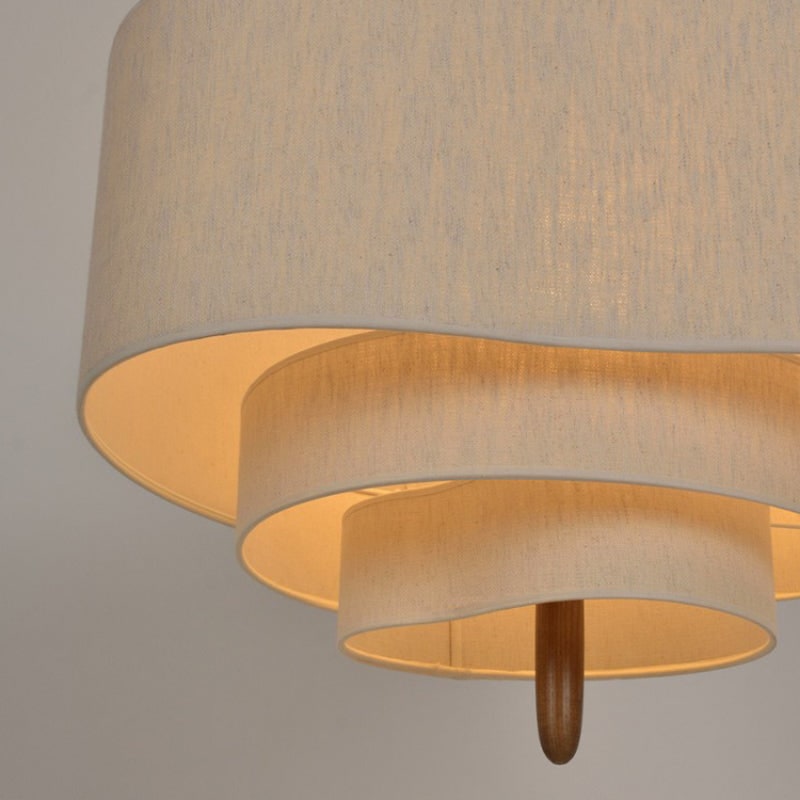 Pendant Light with Tiered Fabric Shades and Wooden Rod for Living Room - Image 3