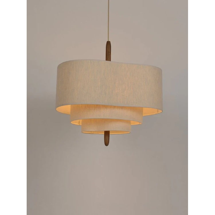 Pendant Light with Tiered Fabric Shades and Wooden Rod for Living Room - Image 4