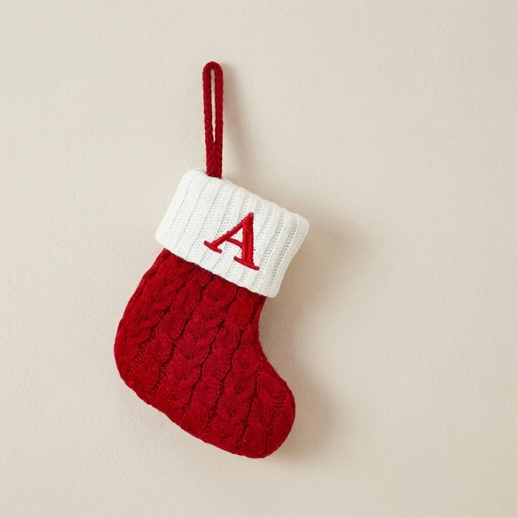 Personalized Christmas Stocking with Cable Knit Design and Embroidered Initial - Image 1