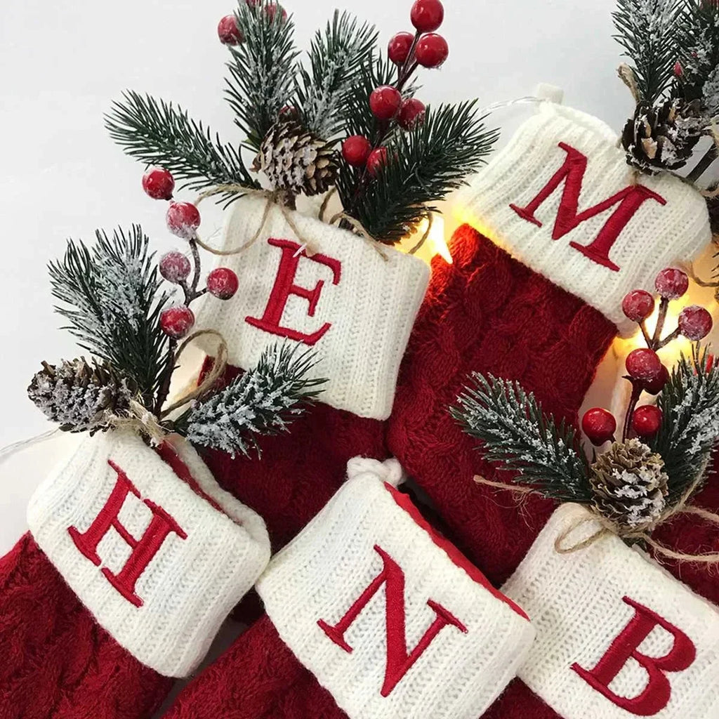 Personalized Christmas Stocking with Cable Knit Design and Embroidered Initial - Image 3