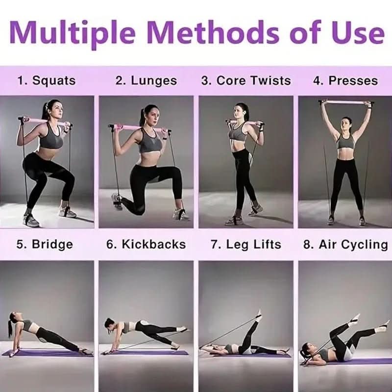 Pilates Bar Kit Portable Training Detachable Foam Grip Resistance Bands - Image 5