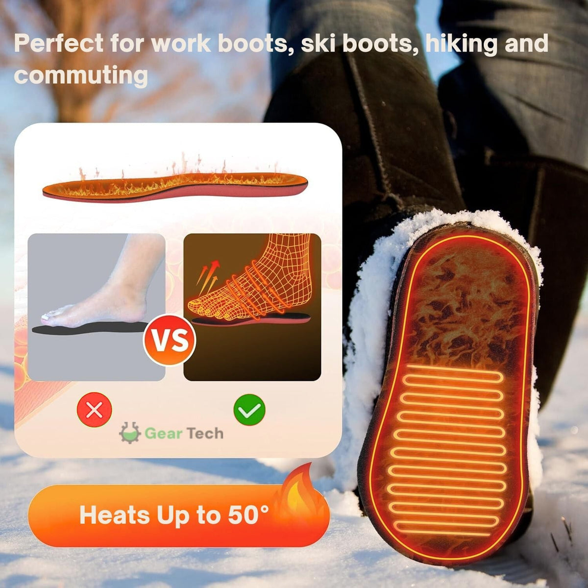 Plantar Fascia Insoles with High Arch Support and USB Heated for Winter Warmth - Image 3