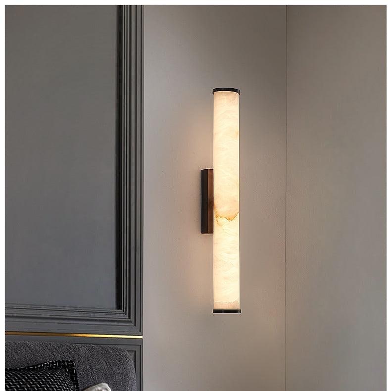 Plug-in Wall Sconce Lighting with Marbled Cylinder Shade Candle - Image 1