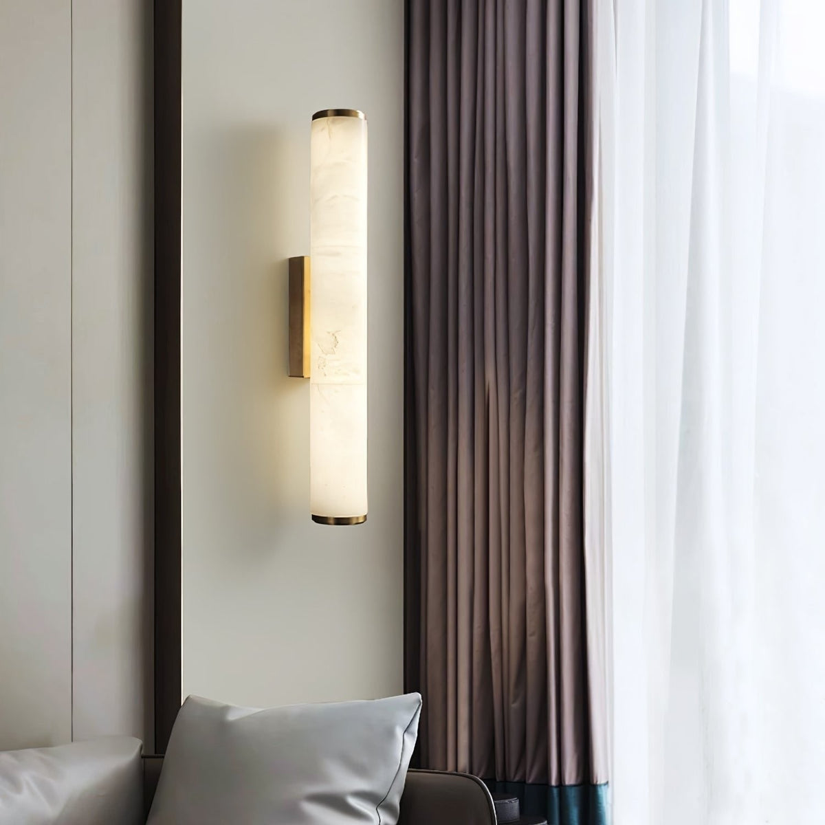 Plug-in Wall Sconce Lighting with Marbled Cylinder Shade Candle - Image 2