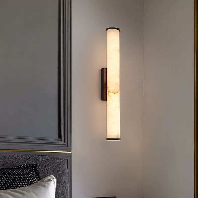 Plug-in Wall Sconce Lighting with Marbled Cylinder Shade Candle - Image 8