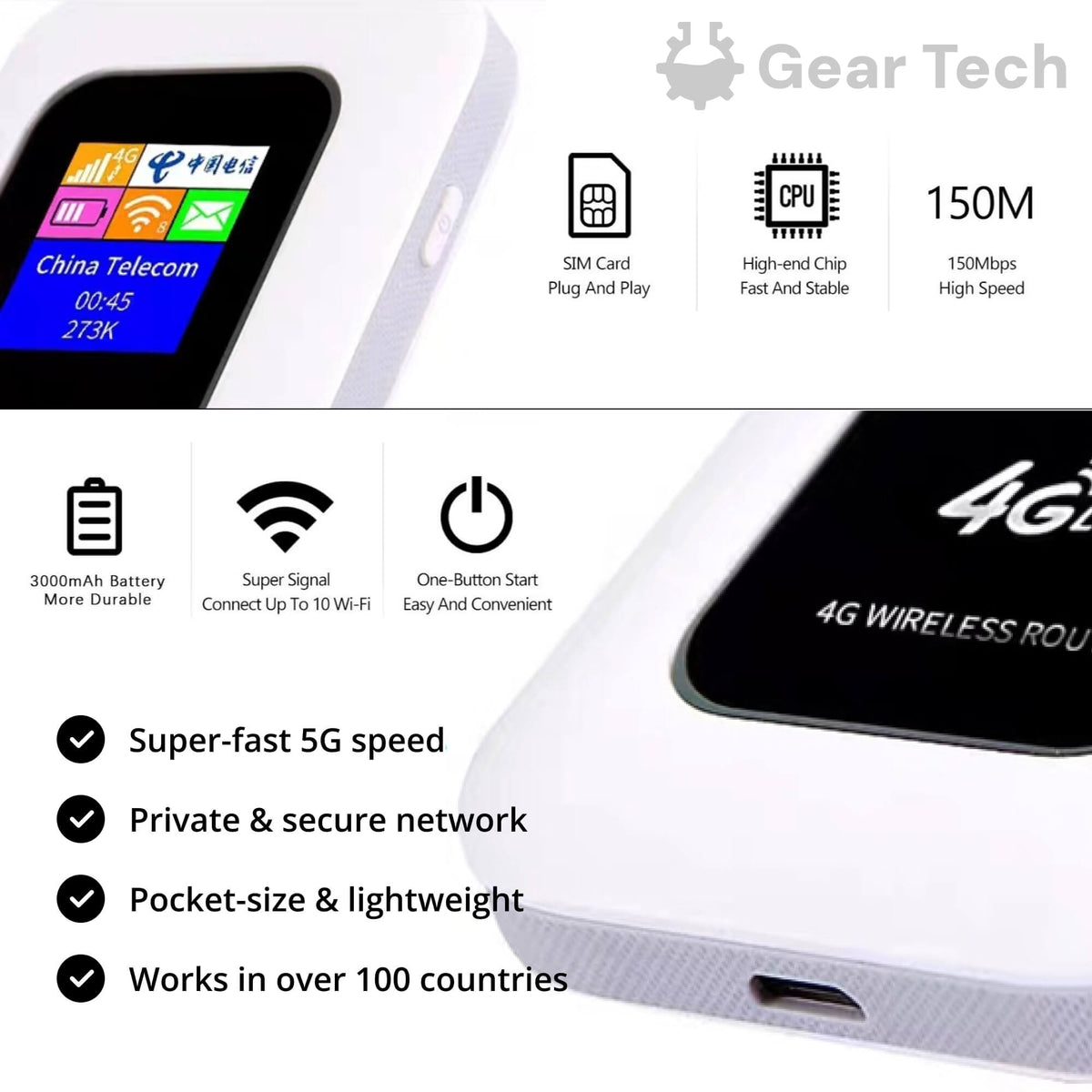 Portable Mobile Hotspot Router with 5G WIFI Lcd Display and Sim Card Slot - Image 3