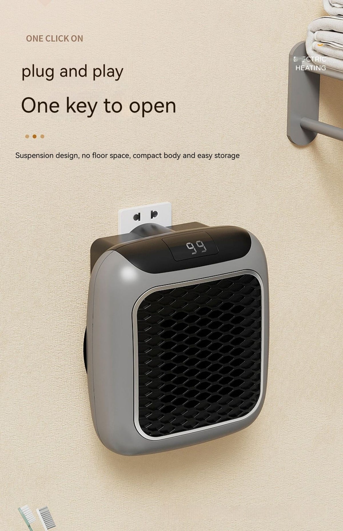 Portable Space Heater with Wall Mounted Plug in Design and Digital LED Display - Image 2