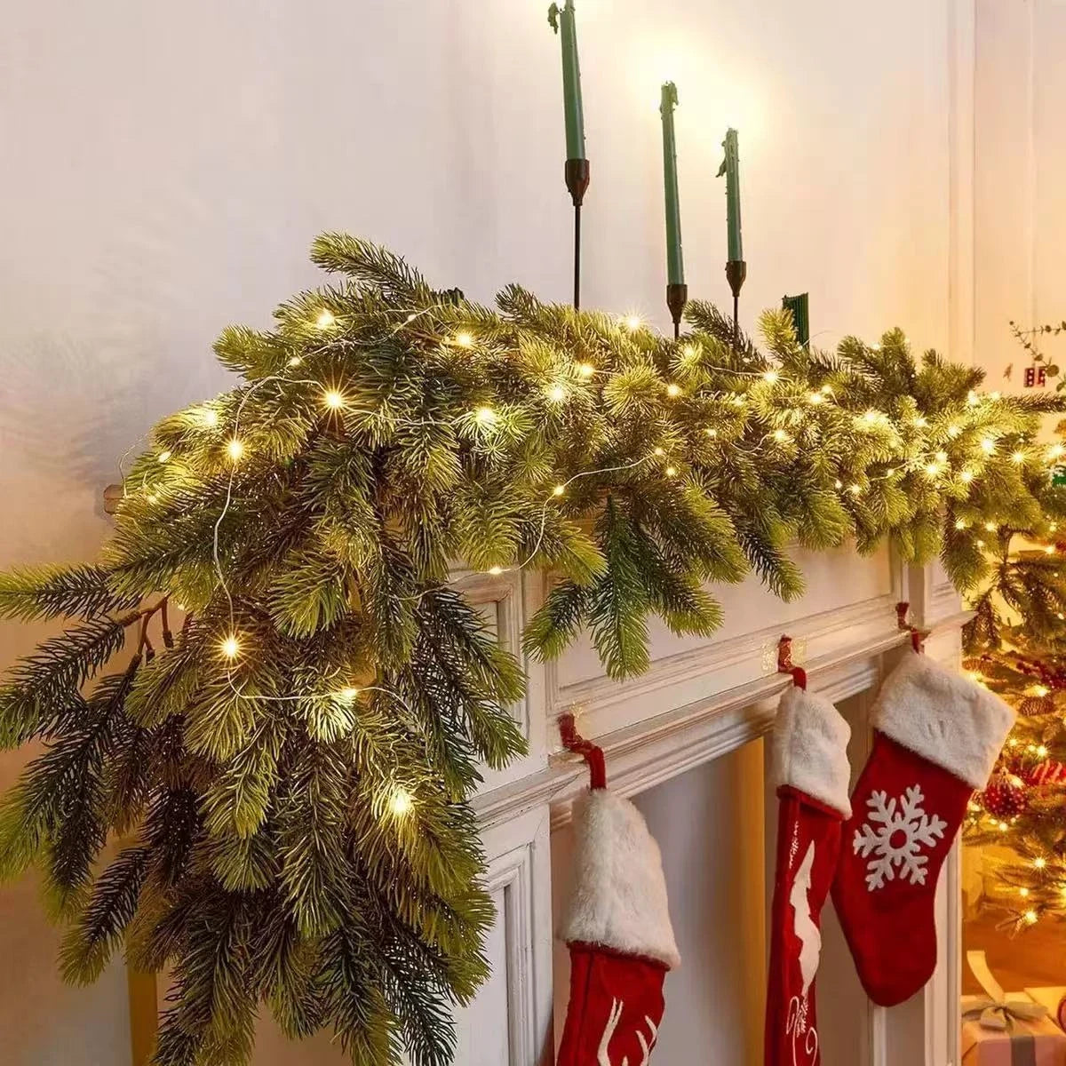 Pre-Lit Christmas Garland with Warm LED Lights for Stairs and Mantels - Image 8