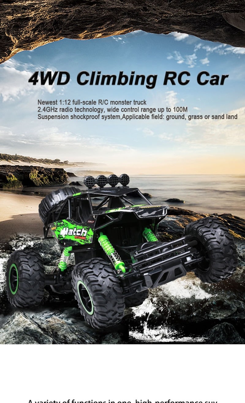 Rc Monster Truck with 4x4 Rock Crawler Off-Road Drive and Shock Suspension - Image 4