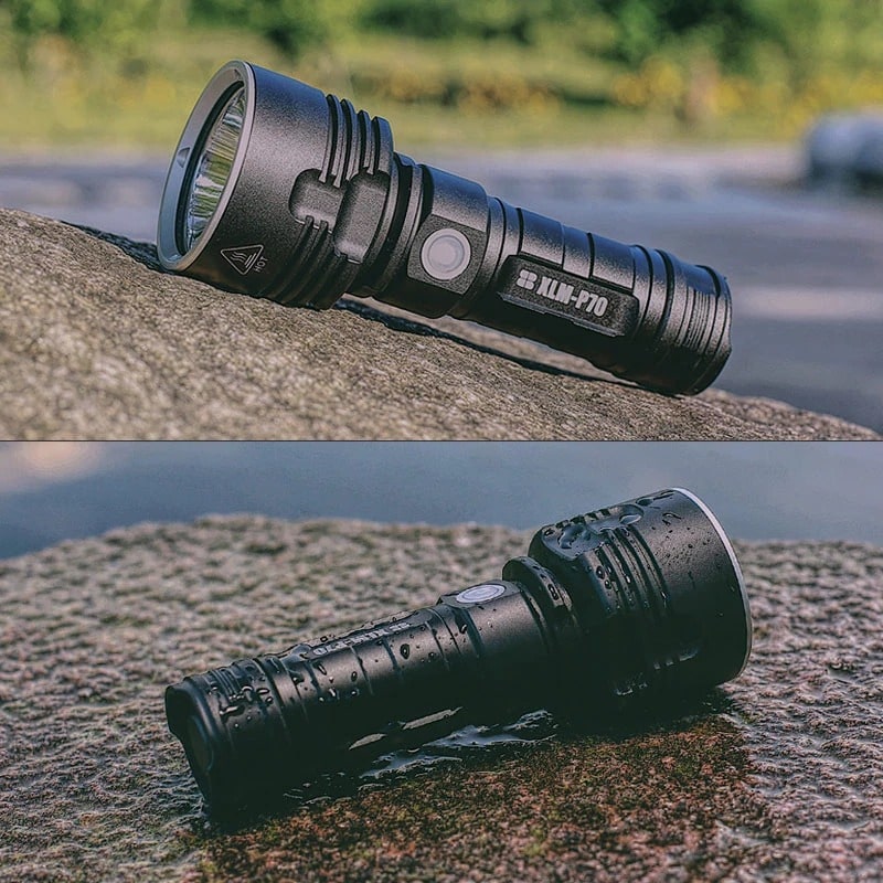 Rechargeable LED Flashlight Torch with High Lumen Output Aluminum Alloy Body and Grooved Grip Handle - Image 11