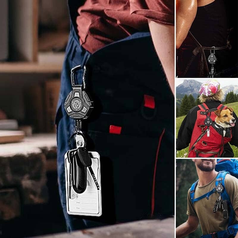 Retractable Badge Reel Keychain with Carabiner and Id Card Holder - Image 1