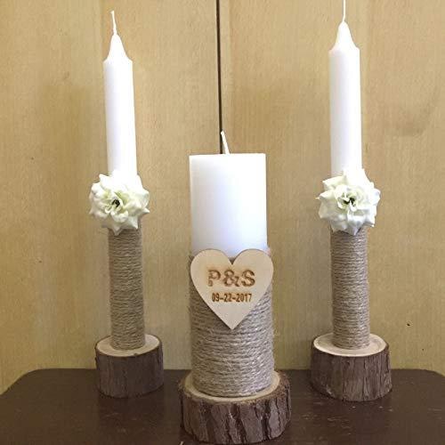 Rustic Wooden Candle Holders and Stand Set of 3 with Jute Wrap and Bark Trim Hurricane Glass - Image 6