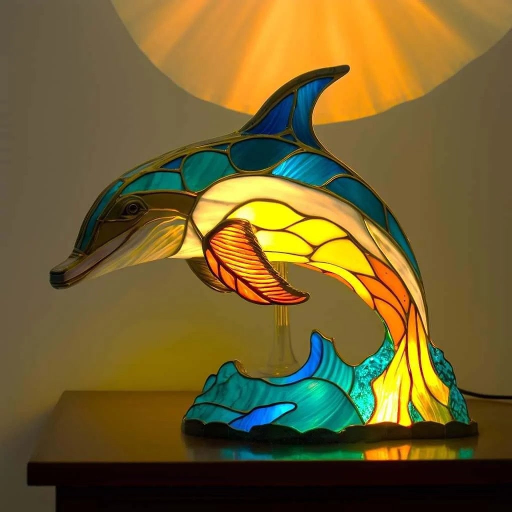 Sculptural Animal Table Lamp Stained Glass Shaped Mosaic Illuminated Gift - Image 11