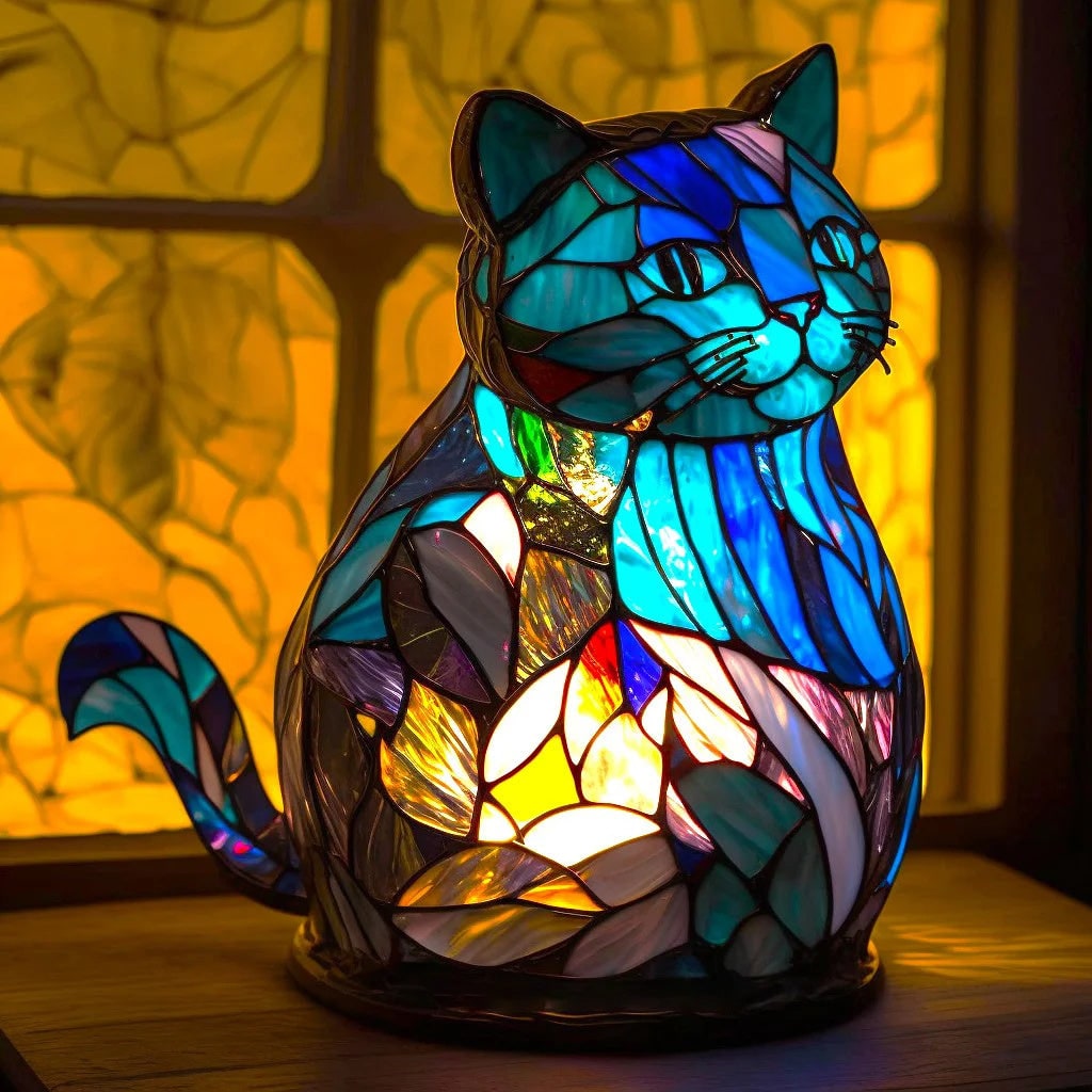 Sculptural Animal Table Lamp Stained Glass Shaped Mosaic Illuminated Gift - Image 16