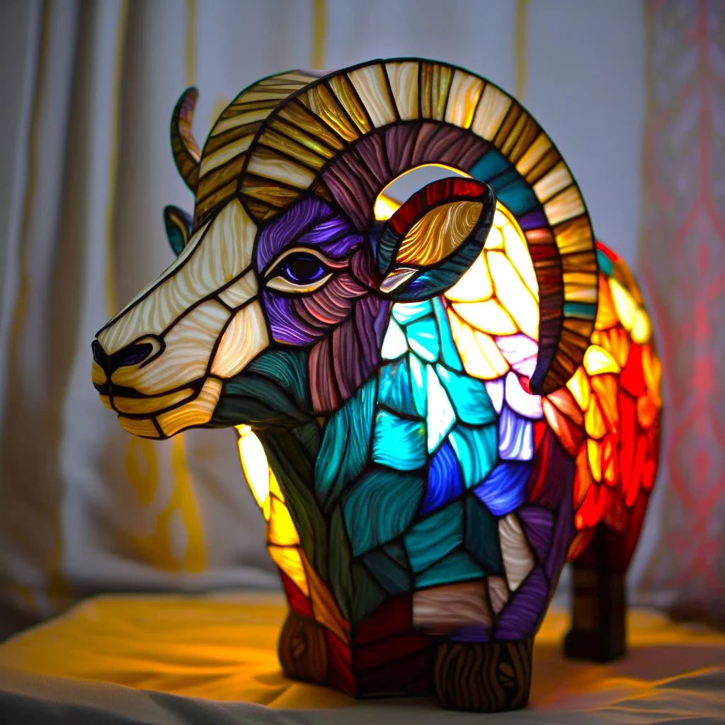 Sculptural Animal Table Lamp Stained Glass Shaped Mosaic Illuminated Gift - Image 17