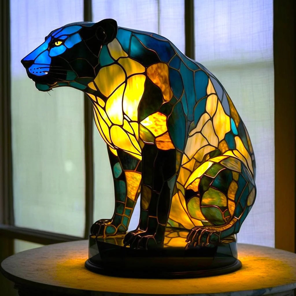 Sculptural Animal Table Lamp Stained Glass Shaped Mosaic Illuminated Gift - Image 7