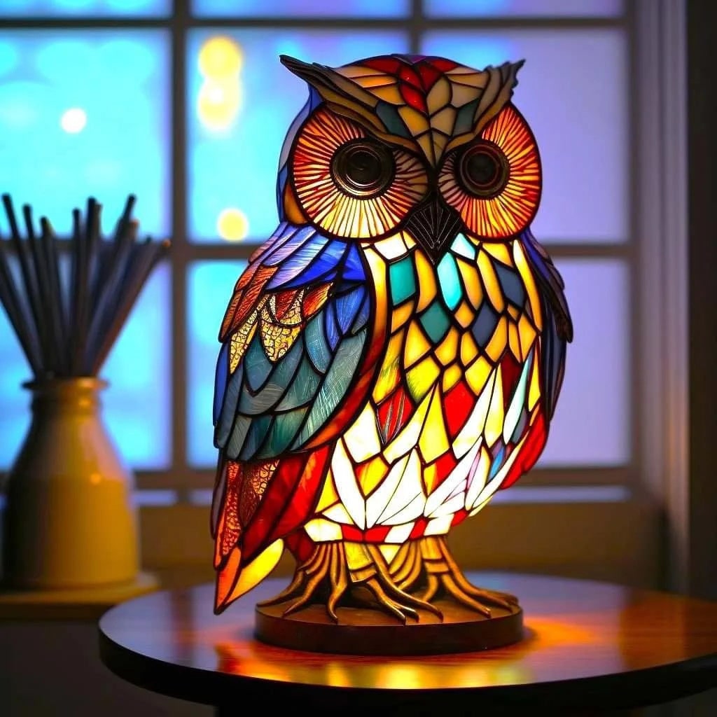 Sculptural Animal Table Lamp Stained Glass Shaped Mosaic Illuminated Gift - Image 9